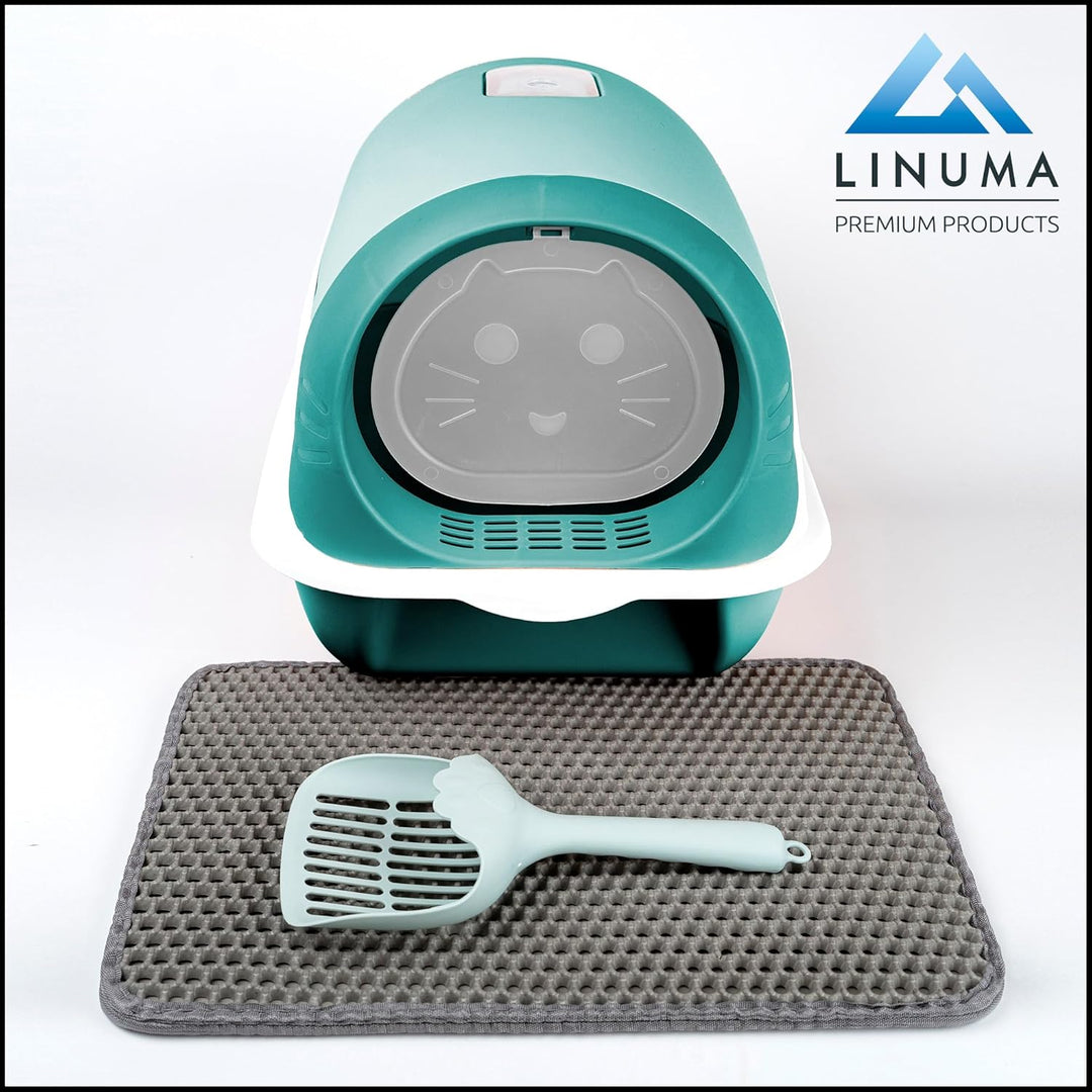 LINUMA® Katzenklo mit Deckel abnehmbar - Katzen Klo mit Katzenstreumatte, Streuschaufel & Aktivkohle