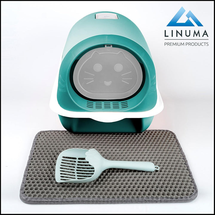LINUMA® Katzenklo mit Deckel abnehmbar - Katzen Klo mit Katzenstreumatte, Streuschaufel & Aktivkohle