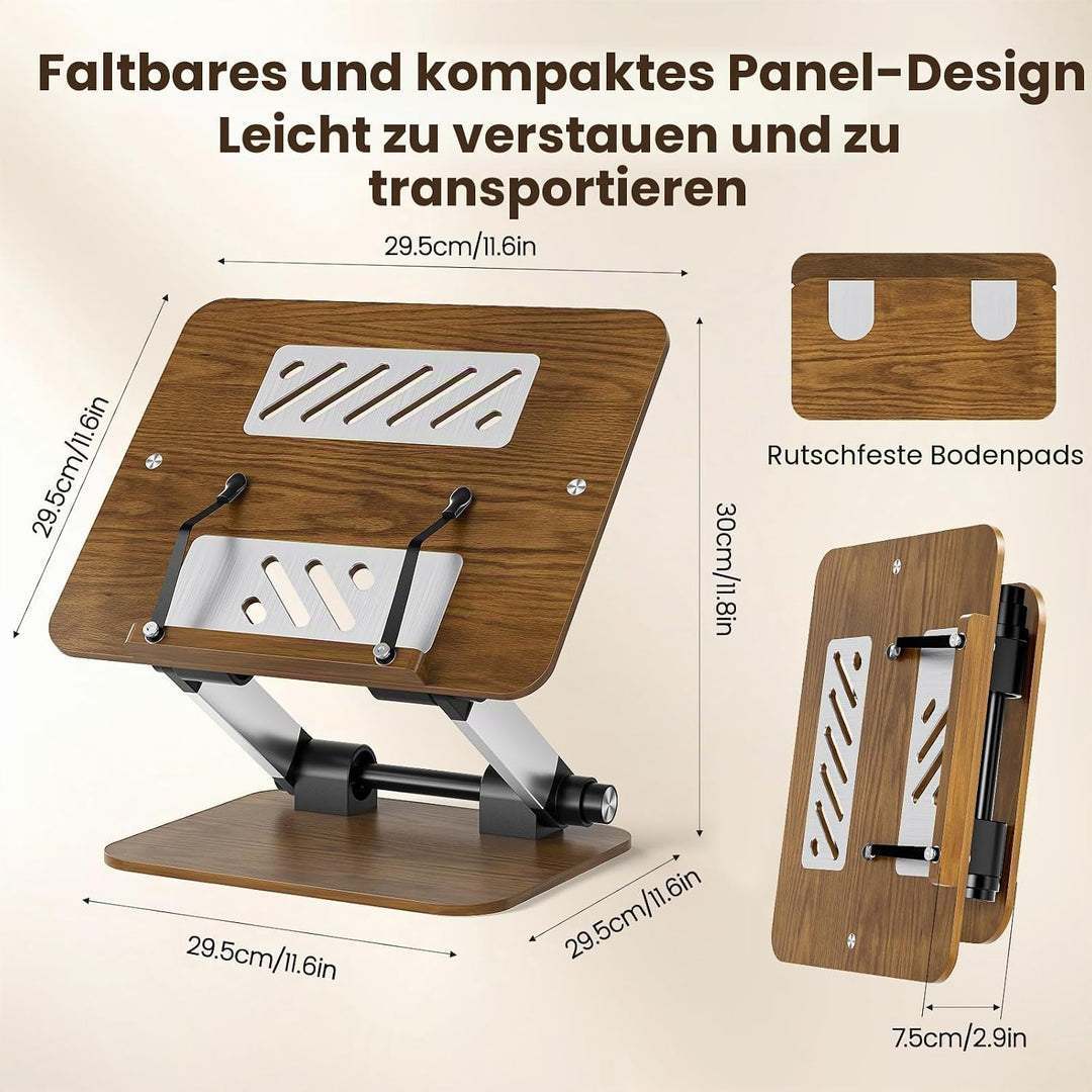 HIUYRFS Verstellbarer Buchständer aus Holz, 180° klappbarer flexibler Buchständer für Kochbücher mit