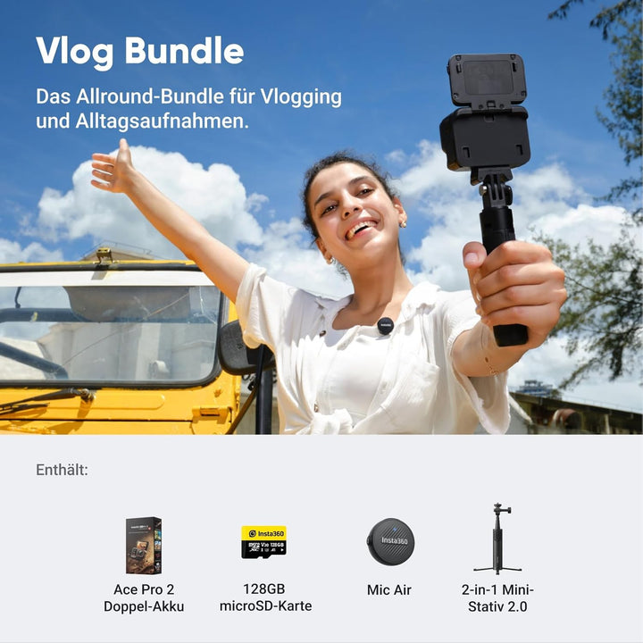 Insta360 Ace Pro 2 Vlog Bundle- 8K wasserdichte Actionkamera mit Leica entwickelt, 1/1,3" Sensor, Du