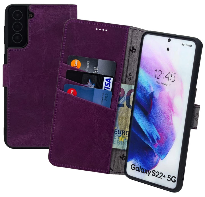 Suncase Book-Style Hülle kompatibel mit Samsung Galaxy S22 Plus 5G Leder Tasche (Slim-Fit) Lederhüll