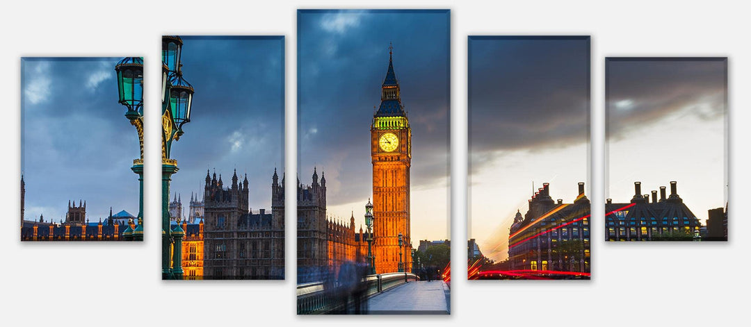 wandmotiv24 Leinwandbild Big Ben bei Nacht Variante 1-210 x 100cm Bilder auf Leinwand, Wandbild M044