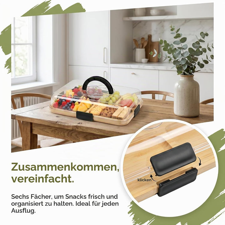 Charcuterie Board mit Deckel 36.7cm Servierbrett mit Griff Bambus Käsebrett mit Deckel Serviertablet