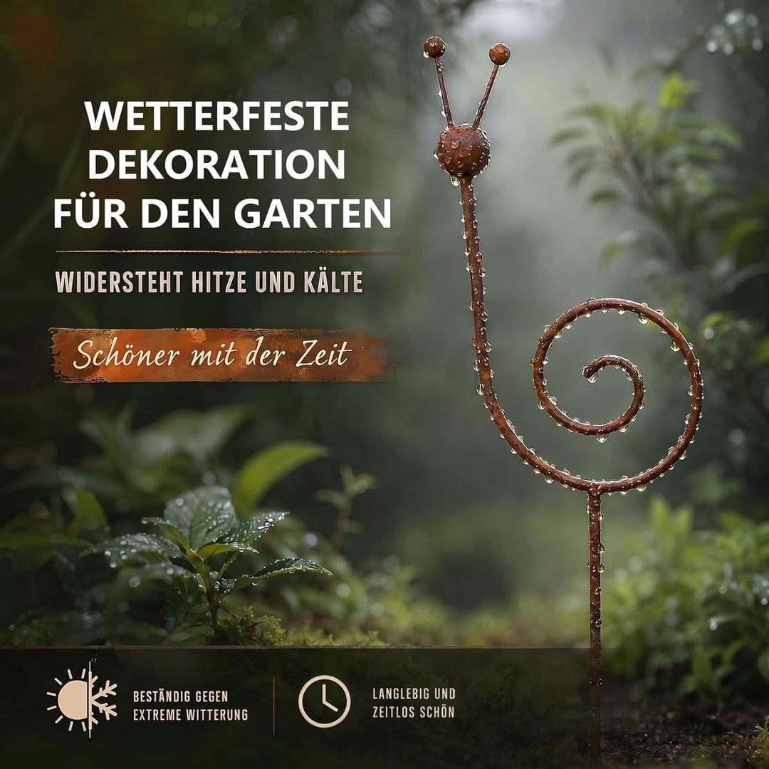 Rostige Gartendeko Vintage, Pflanzenstütze aus Metall in Schneckenform, Gartenstecker Rost, Geeignet