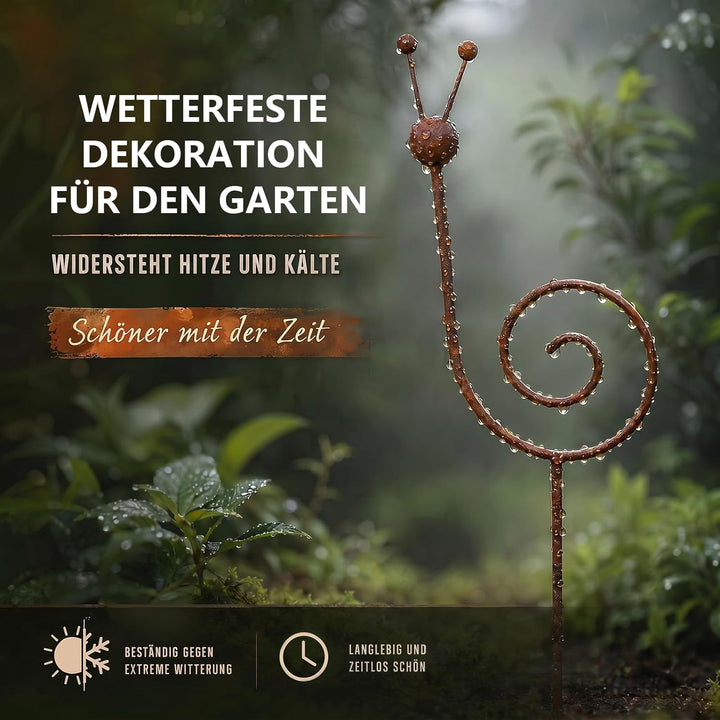 Rostige Gartendeko Vintage, Pflanzenstütze aus Metall in Schneckenform, Gartenstecker Rost, Geeignet