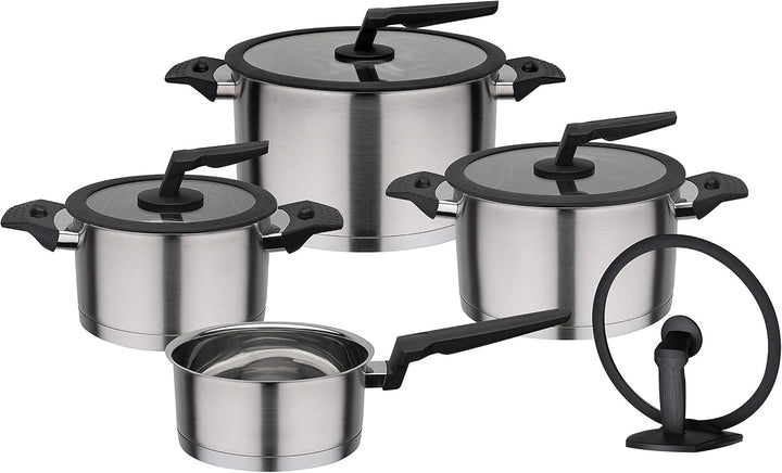 GSW 706155 Kochtopf-Set Apart 9-teilig, Edelstahl rostfrei 18/8, Glas, Kunststoff, Silber