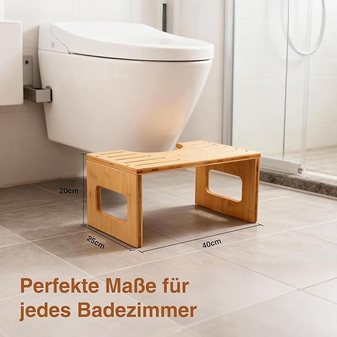 Zedelmaier Klappbarer Toilettenhocker aus Bambus, 20cm hoch – Ergonomischer WC-Hocker mit 35°Neigung