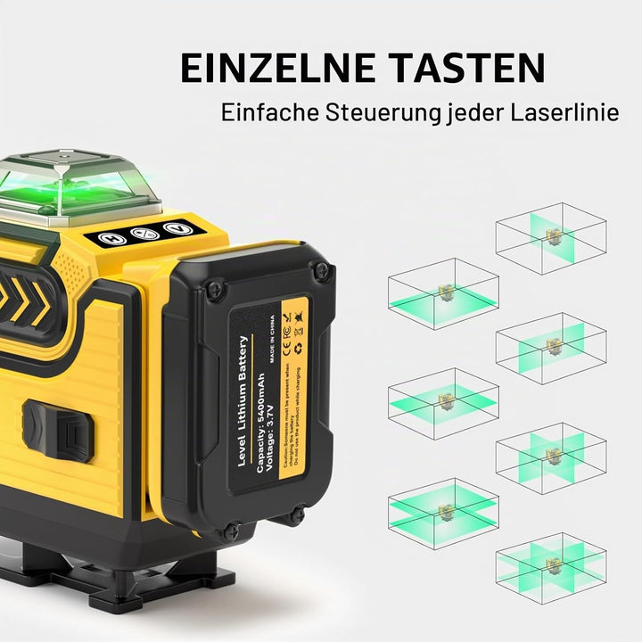 Kreuzlinienlaser mit Stativ - cjumel 4 x 360° Grün Laser Wasserwaage Selbstnivellierend, 4D 16 Linie