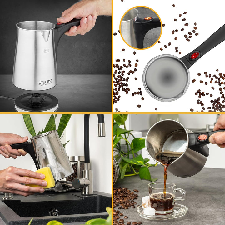 TZS First Austria elektrischer Türkischer Kaffeekocher, 0,35 Liter, 800W Mokkakocher Espressokocher