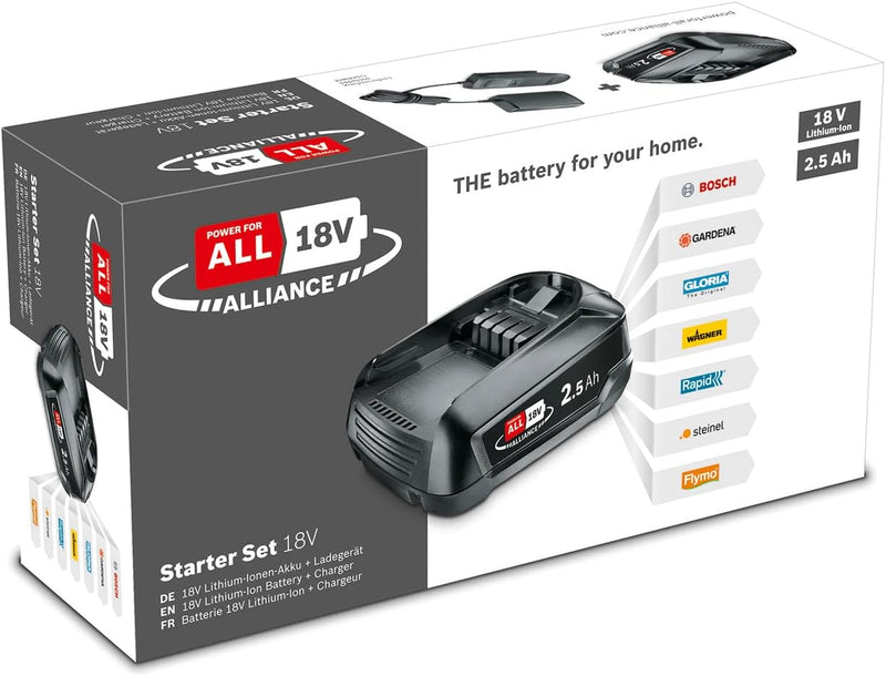 Bosch Akku und Ladegerät Starter Set 18V (1x Akku 2,5 Ah, AL 18V-20 Ladegerät, 18 Volt System, im Ka