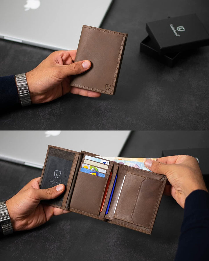 iClassy Hochformat - Echtleder Geldbörse handgemacht und doppelt genäht Portemonnaie mit Münzfach un