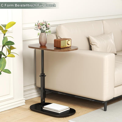 YUTVCZO Beistelltisch C Form, Klein Couchtisch Holz Sofatisch Höhenverstellbar, C Form Beistelltisch