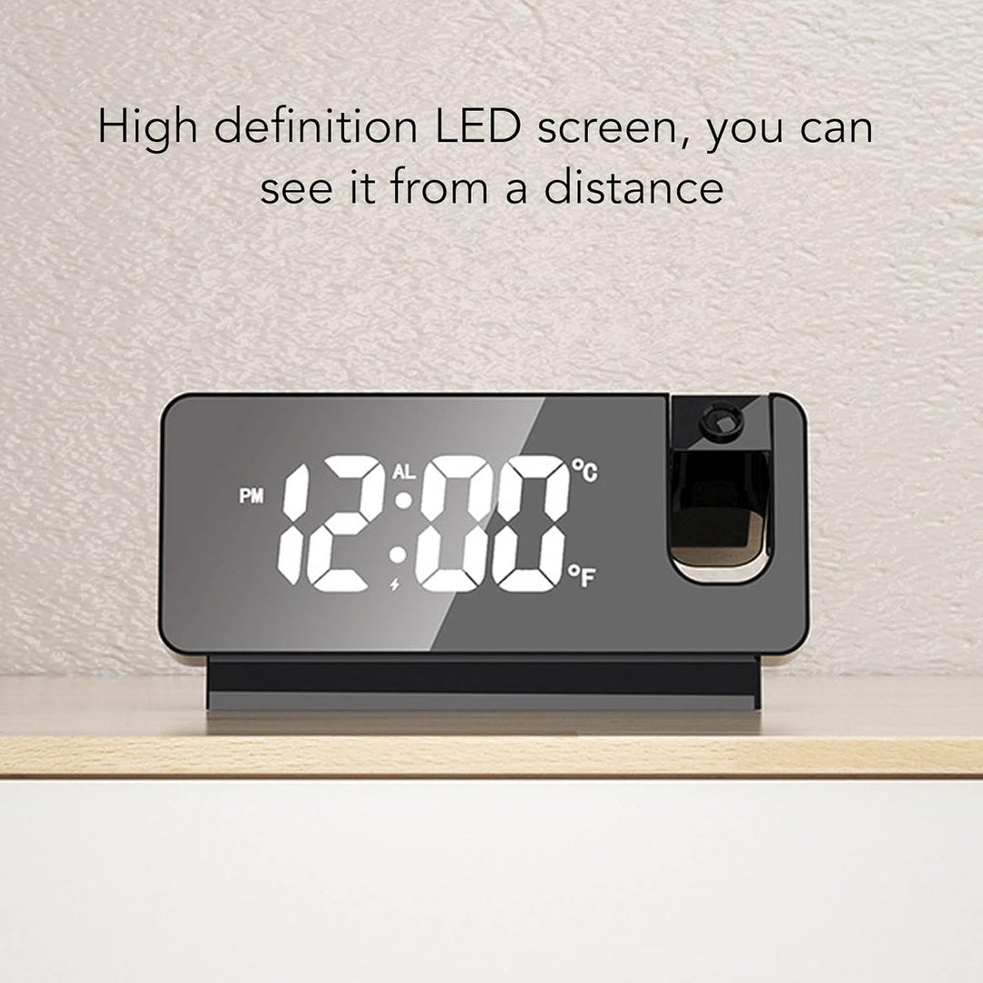 LED Projektionswecker für Schlafzimmer, Digitaluhr mit 180° Drehbarem Projektor, Anzeige von Uhrzeit