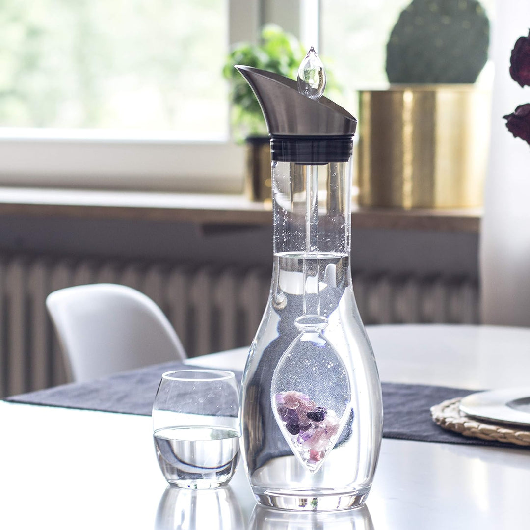 Vitajuwel Wellness Edelsteinwasserset für Zuhause (Karaffe Era & Phiole) mit Amethyst, Rosenquarz &