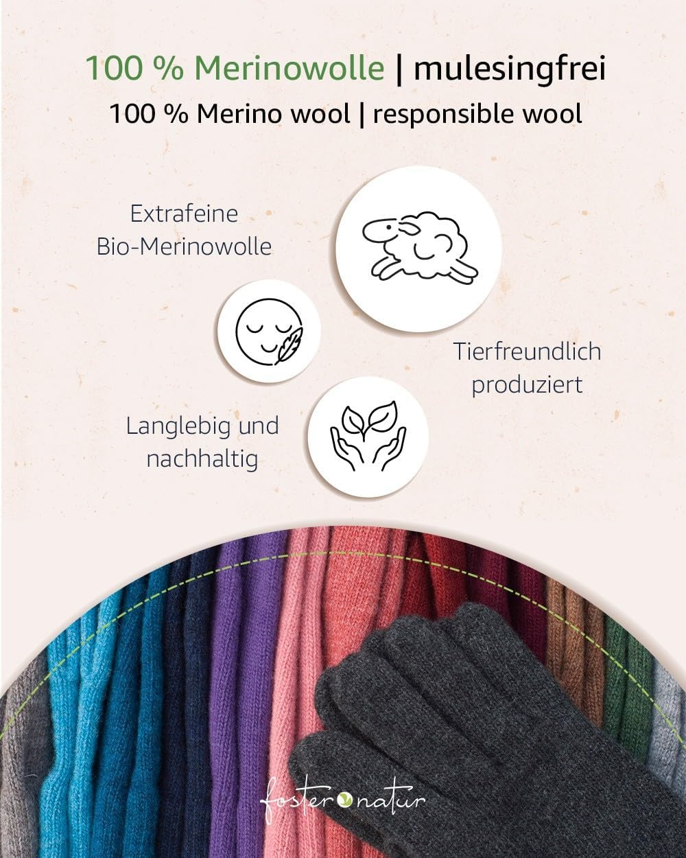 FosterNatur, Merino Damen Wollhandschuhe/Fingerhandschuhe, 100% Wolle Merino extrafein 6.5 Russet re