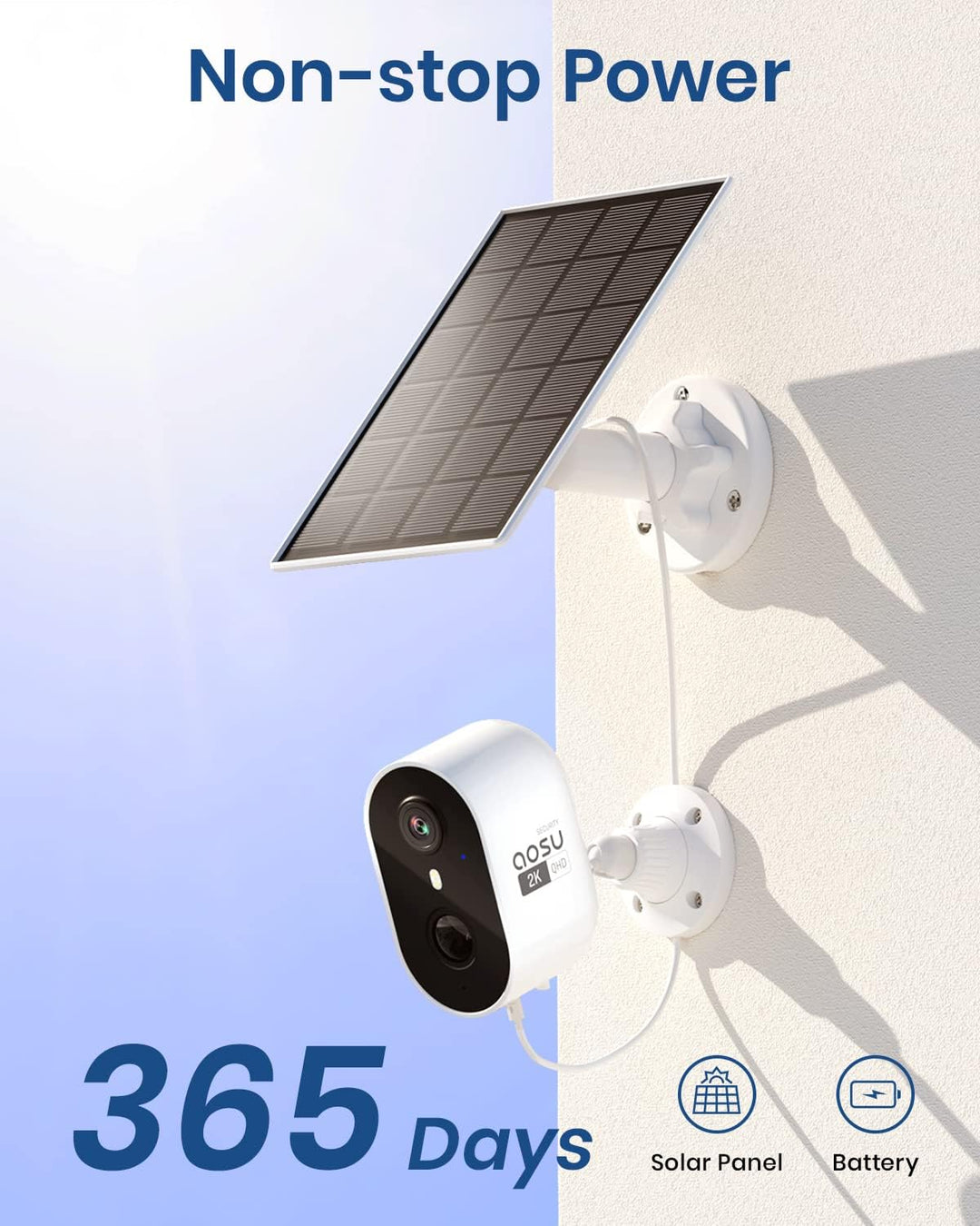 AOSU 2K Überwachungskamera Aussen Akku Solar, WLAN Sicherheitskamera mit Solarpanel, Kabellos Kamera