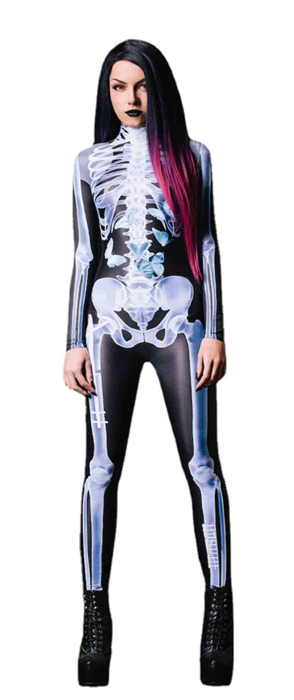 Shmily Girl Skelett Kostüm Damen Herren Halloween Kostüme Cosplay Overall Bodysuit Weiss S, Weiss S