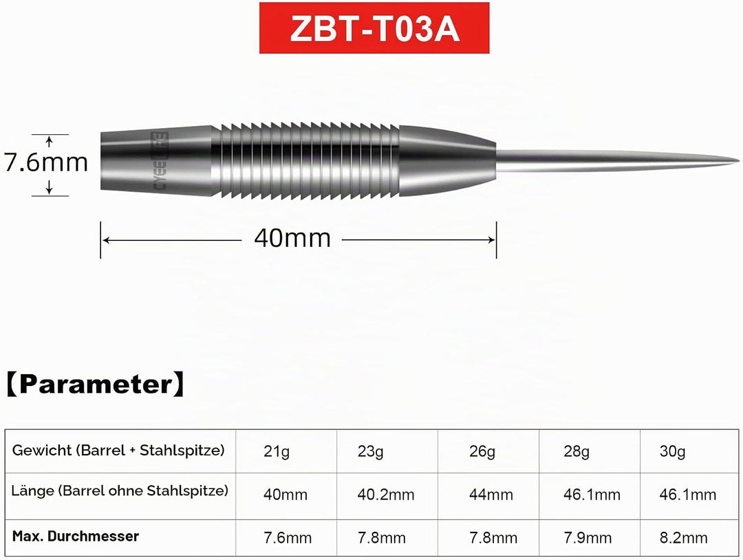 CyeeLife 21/22/23/24/26/28/30g Tungsten Steel Dart Barrels 90%,Schwarz/Silber/Blau,Erhältlich in Meh