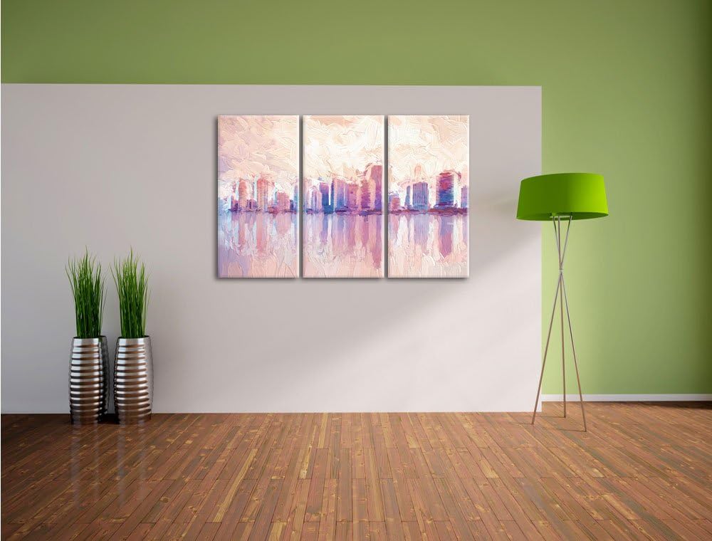 Pixxprint Miami Florida Skyline als Leinwandbild/Grösse: 3 Teilig (120x80 cm) cm/Wandbild/Kunstdruck