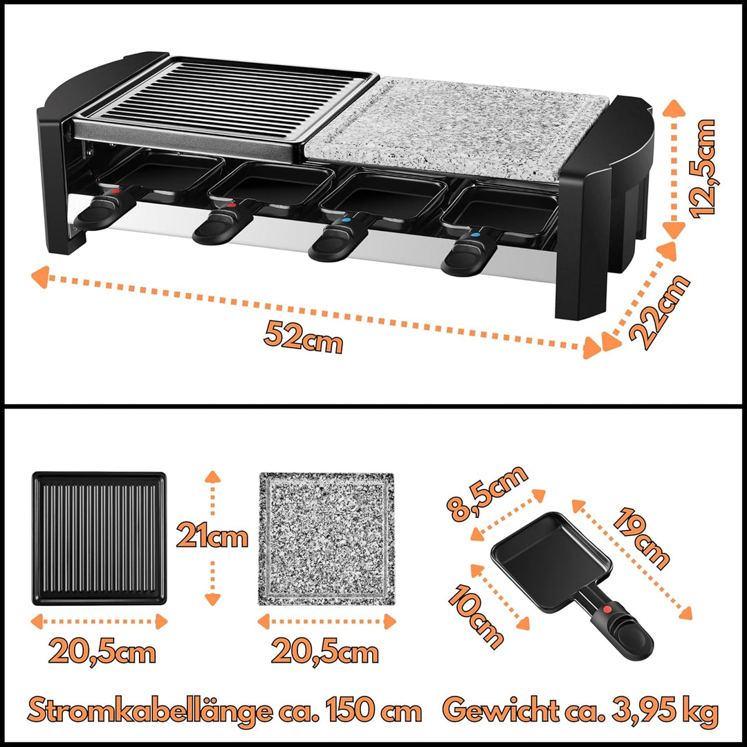 Raclette Grill | 8 Personen | Raclette Gerät | Raclettegrill | Party Grill | Elektro Grill | Tischgr