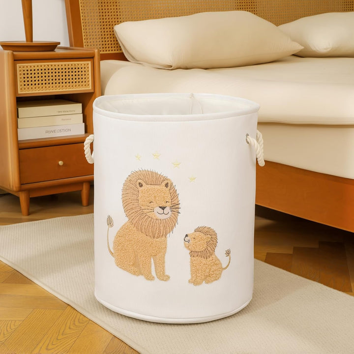 Wäschekorb Kinderzimmer Rund 58L Extra Gross Wäschesammler, Faltbar Wäschekörbe mit Deckel, Spielzeu