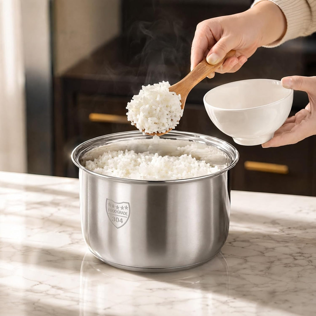 Amosfun Edelstahl Reiskocher Innentopf 2L Universal Ersatztopf FüR Elektrische Reiskocher Zum Kochen