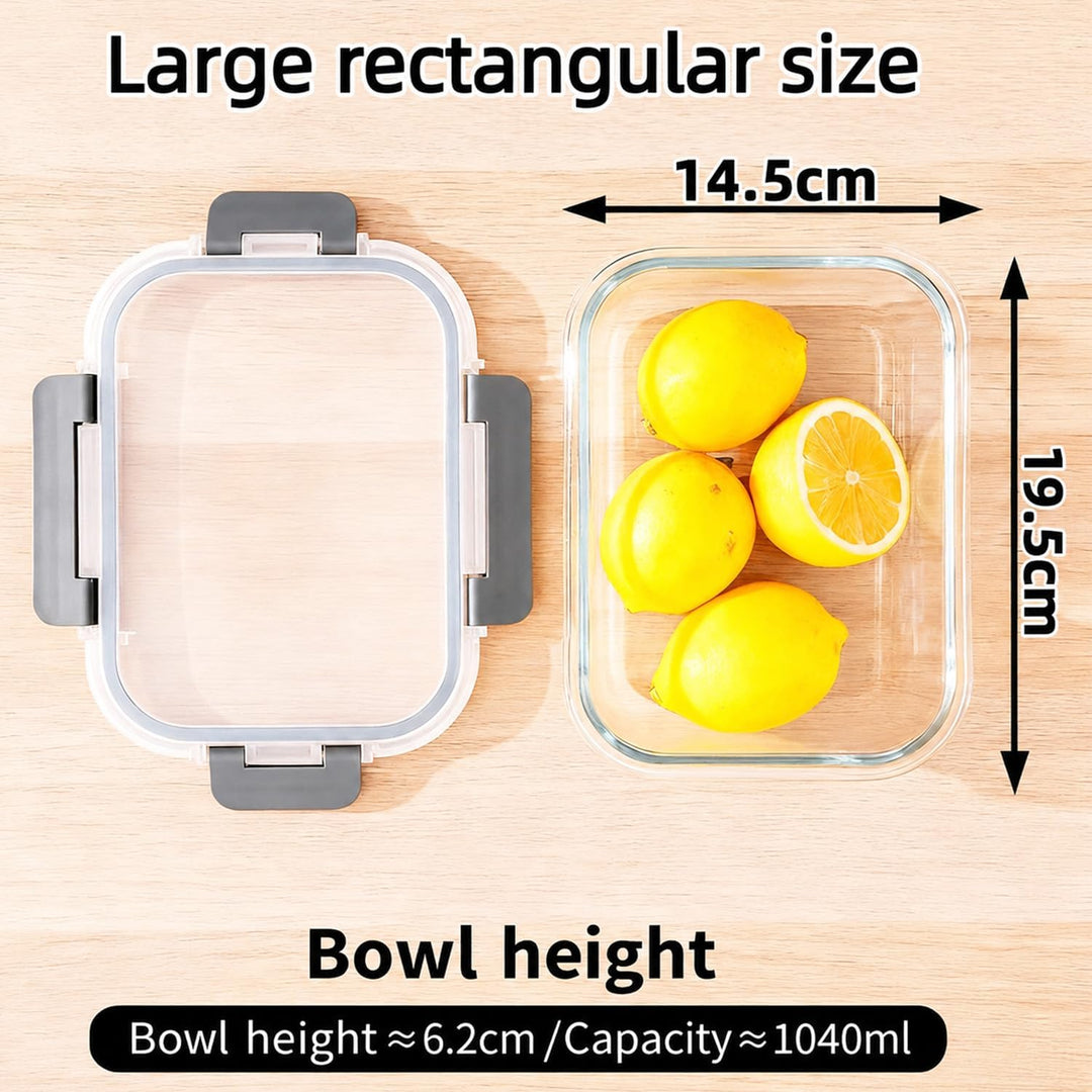 Glasbehälter mit Deckel, 2-teilig Meal Prep Boxen & Frischhaltedosen 2x1040ml aus Borosilikatglas, B
