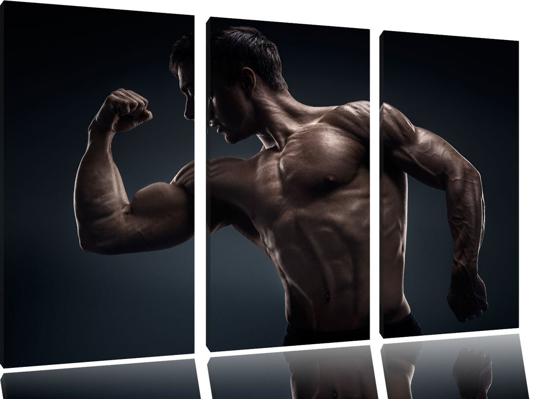 Starker Bodybuilder als 3-Teiler Leinwandbild 120x80 Bild auf Leinwand, XXL riesige Bilder fertig ge