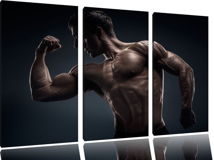 Starker Bodybuilder als 3-Teiler Leinwandbild 120x80 Bild auf Leinwand, XXL riesige Bilder fertig ge