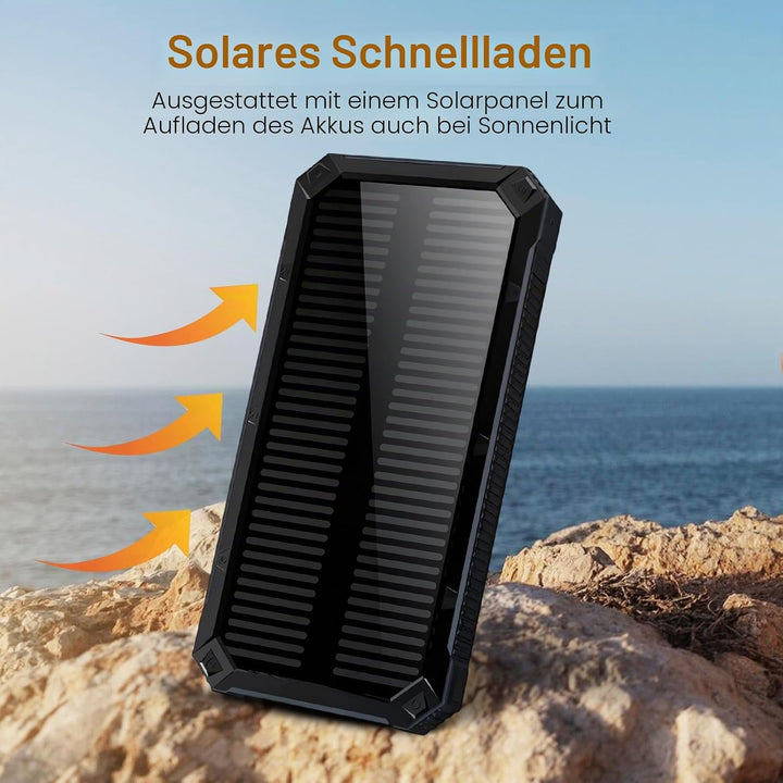 Solar Power Bank 20000mAh,Wasserdichtes Tragbares Powerbank Solarpanel mit 2 USB-Anschlüssen 1 Typ-C