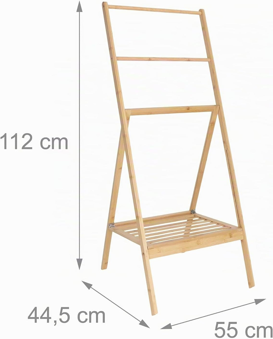 Relaxdays Handtuchständer Bambus, klappbar, Ablage, 3 Stangen, HxBxT: 112 x 55 x 44,5 cm, Handtuchab