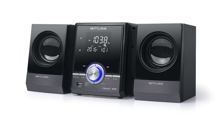 Muse M-38 BT CD/MP3 Microsystem mit USB, Bluetooth, Equalizer, Fernbedienung schwarz/Chrom