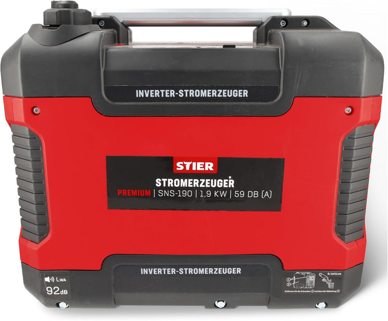 STIER Stromerzeuger Premium SNS-190, Strom Generator, Benzin, 4l Tankvolumen, 21,5 Kg, Stromaggregat