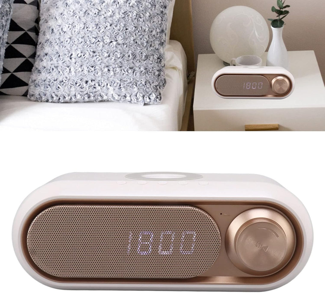 Digitaler Wecker, Radiowecker mit Kabellosem Laden -Lautsprecher LED Einfacher Moderner Digitaler We