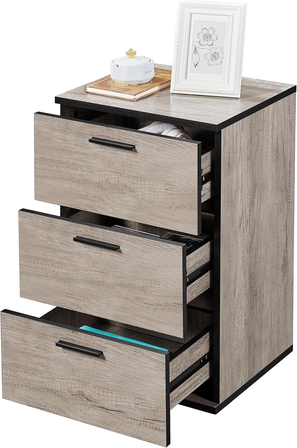 Yaheetech 2 x Nachttisch Nachtschrank Nachtkommode 3 Schubladen 60cm hoch Schubladenschrank Beistell
