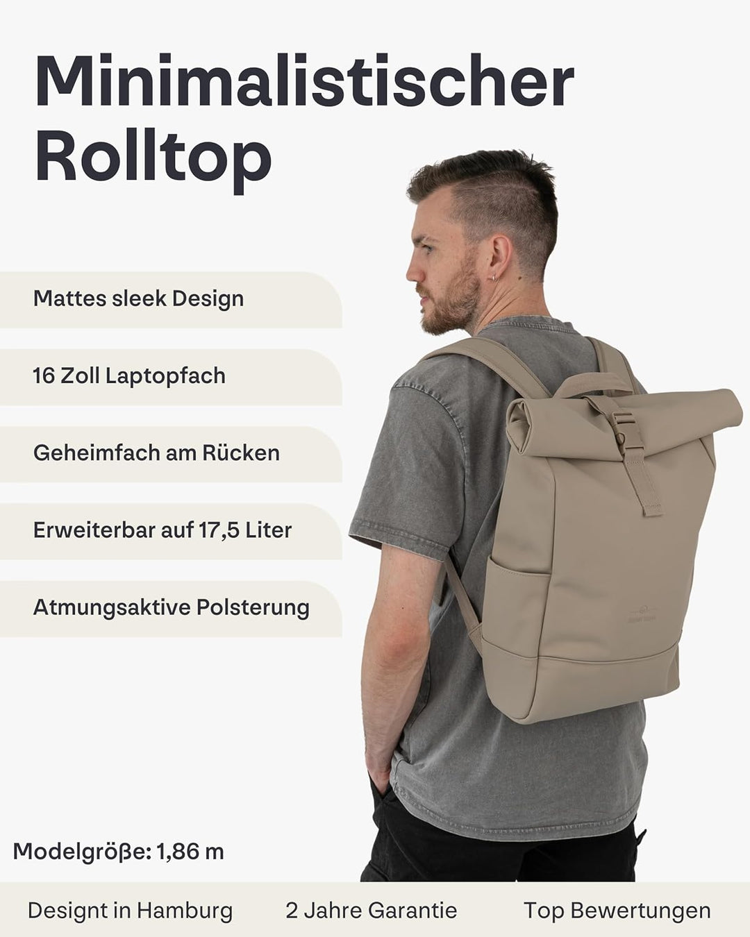 Johnny Urban Rucksack Damen & Herren - Harvey Medium - Rolltop Mit Laptopfach für Uni Business City