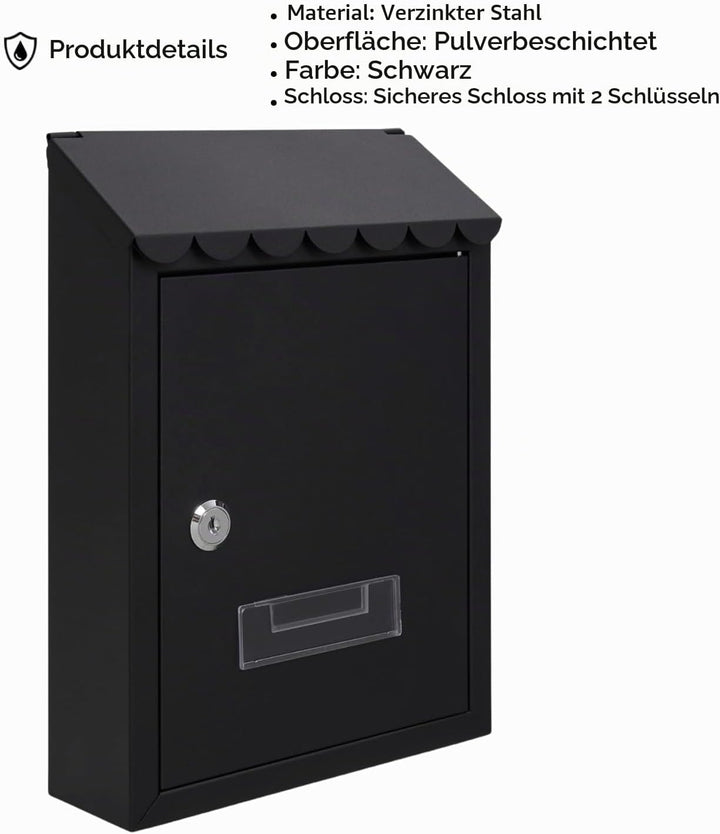 Assorted Collections Wandbriefkasten, verzinkter Stahl, abschliessbarer Briefkasten mit 2 Schlüsseln