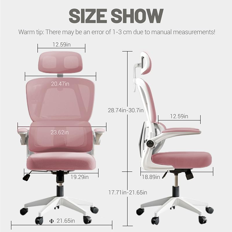 Ergonomischer Bürostuhl - Pink | Höhenverstellbarer Schreibtischstuhl mit Hochrücken,Mesh und Lenden