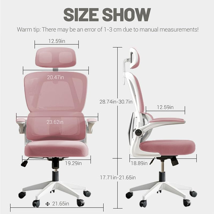 Ergonomischer Bürostuhl - Pink | Höhenverstellbarer Schreibtischstuhl mit Hochrücken,Mesh und Lenden