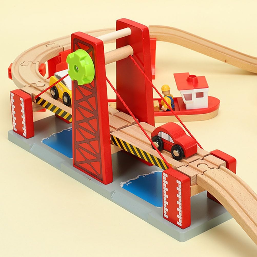 ibasenice Holz-Zugbrücke Hebebrücke Für Eisenbahnspielzeug Kompatibel Mit Holzeisenbahn Schienen Set