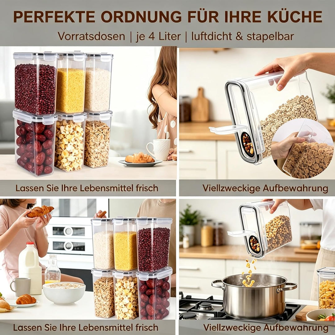 12er Müslibox mit Deckel 4L Vorratsdosen mit Deckel Etiketten luftdicht Aufbewahrungsboxl Küche Aufb