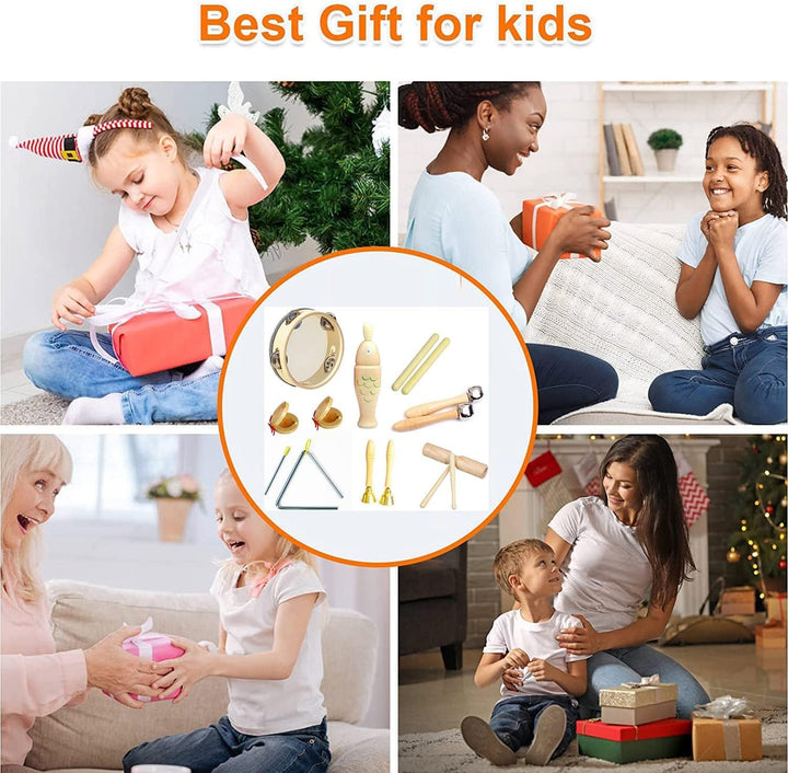 Johgee Musikinstrumente Set für Kinder, Kinderspielzeug ab 3 Jahre, Holz Percussion Set Schlagzeug S