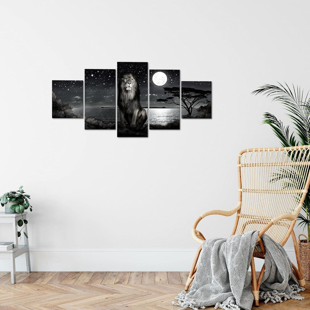 Runa Art Wandbilder Afrika Löwe 5 Teilig Bild auf Vlies Leinwand Deko Wohnzimmer Schlafzimmer Savann