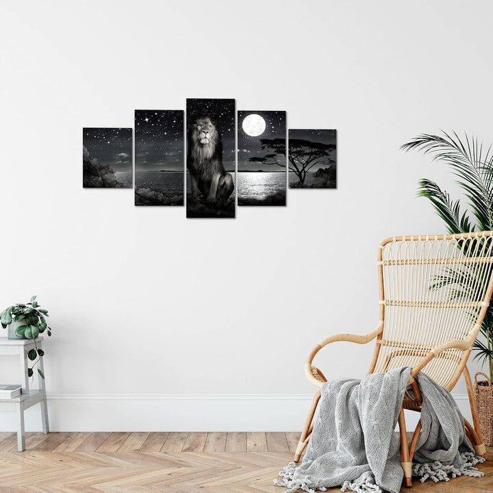 Runa Art Wandbilder Afrika Löwe 5 Teilig Bild auf Vlies Leinwand Deko Wohnzimmer Schlafzimmer Savann