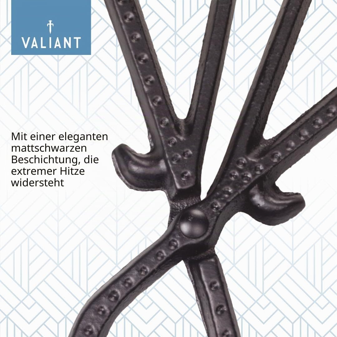 Valiant Robuste Gusseisen-Holz- und Kohlezange | 34 cm Weitwinkel-Kamin, Herd & Feuerstelle, Schwarz
