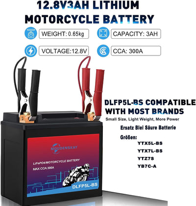 MOUDENSKAY Lithium Motorrad Batterie 12V Lithium Powersports Batterie mit BMS,LiFePO4 Motorstart Bat