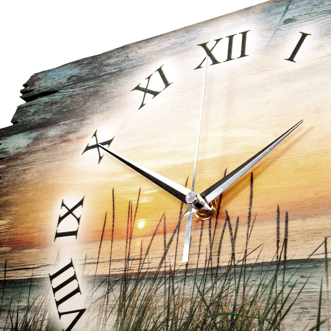 Kreative Feder Sandstrand Meer Landhaus Shabby Style Designer Wanduhr Funkuhr aus Holz *Made in Germ