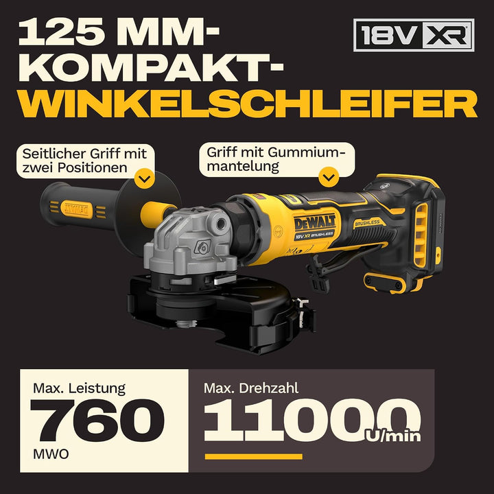 DEWALT 18V XR bürstenloser kompakter 125mm Winkelschleifer, Sologerät, DCG404N-XJ