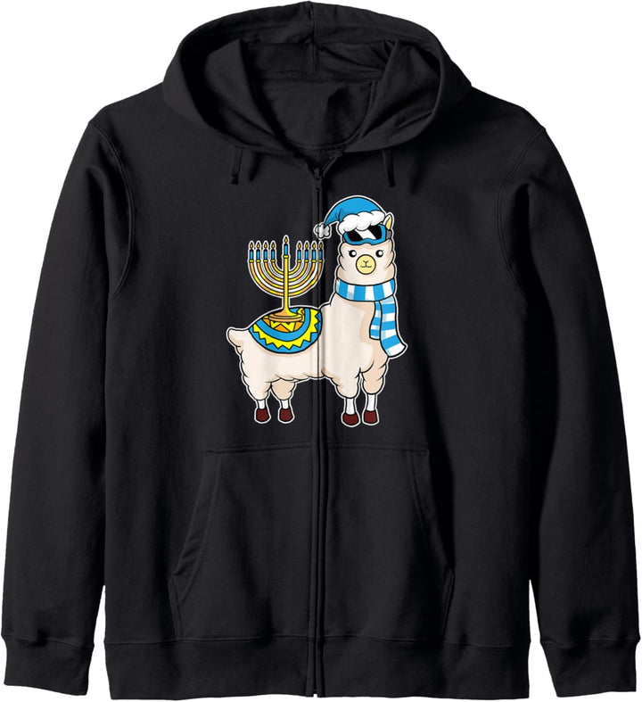 Lustiges Chanukah Alpaka Frohes Hanukkah Llama Menorah Kapuzenjacke