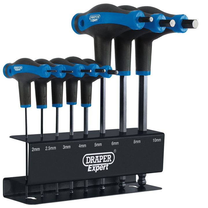 Draper Expert 33873 Expert T-Griff, Sechskant- und Kugelkopfschlüssel-Set mit weichem Griff, 8-teili